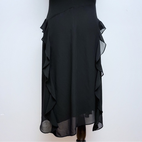 Chico’s Black Flutter Sleeve Ruffle Layered Chiffon Midi Dress Size 0 US 4 - Picture 7 of 13